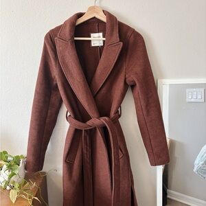 NWOT ABERCROMBIE & FITCH Chocolate Brown Wool Blend Belted Dad Coat